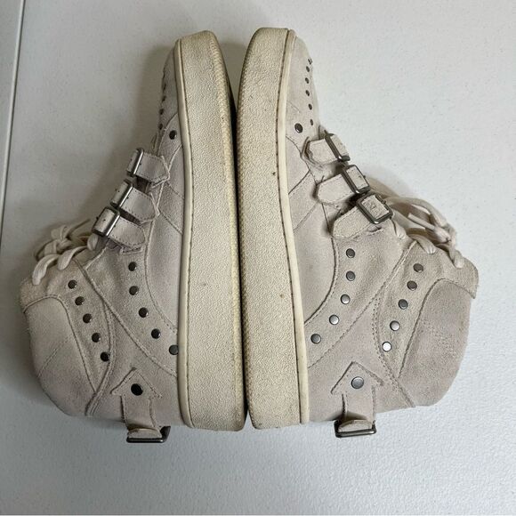 Coach Suede High Top Cream Rivets Buckles Retro Moto Zipper Sneaker Women 8.5 - Picture 5 of 15
